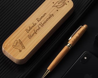 Christmas Graduation Gift, Personalized Wood Pen Set with Engraved Wooden Box, Student Keepsake