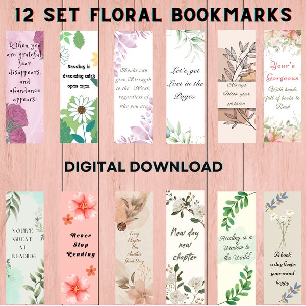 Floral Bookmarks with Inspirational Quotes,Set of Inspirational Quotes for Book Lovers,Elegant Floral Bookmarks,Blooming Bookmarks,Bookmarks