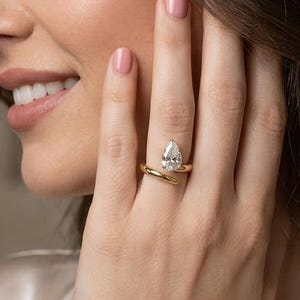 Pear Shaped Open Ring, Wrap Solitaire Ring Minimalist Teardrop Engagement Ring Moissanite/ Lab Diamond/ Simulated Diamond Ring, Gift for Her