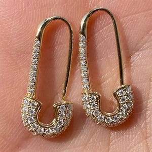 14K Yellow Gold Diamond Safety Pin Earrings: Minimalist Jewelry