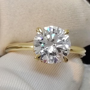 8 mm Round Cut Moissanite Engagement Ring, 14K Solid Yellow Gold Solitaire Bridal Wedding Ring, Hidden Halo Ring, Anniversary Gift For Her
