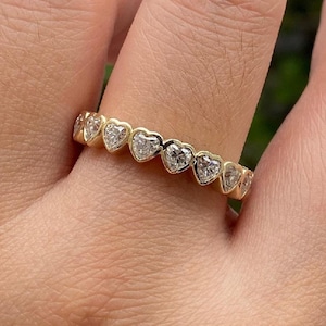3 MM Heart Cut Moissanite Diamond Bridal Band,14K Gold Full Eternity Wedding Stackable Band Bezel Set Proposal Engagement Band Gift For Love