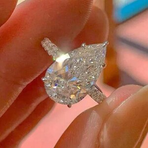 2.5 CT Pear Moissanite Ring, Hidden Halo Engagement Ring, 14K Solid Gold Teardrop Ring, Lab Grown Diamond Wedding Bridal Ring Gift For Her