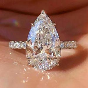 2.5 CT Pear Moissanite Ring, Hidden Halo Engagement Ring, 14K Solid Gold Teardrop Ring, Lab Grown Diamond Wedding Bridal Ring Gift For Her