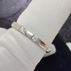 2 MM Round White Moissanite Wedding Band Dainty Minimal Classic Eternity Prong Set Matching Band 925 Silver Band Anniversary Gift for Bridal