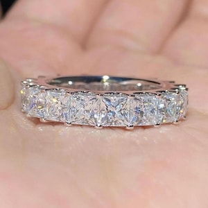 14k Gold Princess Cut Moissanite Wedding Band - Shared Prong Eternity Anniversary Ring