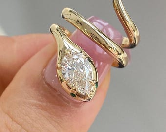 14k Solid Gold Snake Ring 1 Ct Pear Moissanite Serpent Ring Handmade Ring Fashion Stackable Ring Gothic Ring Jewellery Statement Jewellery