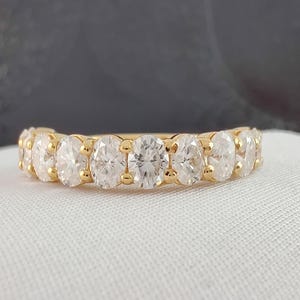 14K Gold Half Eternity Oval Moissanite Wedding Band