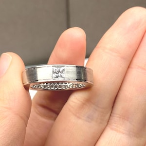 4MM Princess Cut Moissanite Men's Wedding Band, 925 Sterling Silver Brushed Finish Ring, Handmade Gift for Him, Unisex Square Stone Ring