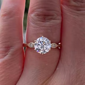 Vintage inspired engagement ring Cathedral setting filigree art deco Moissanite ring 6 prong set ring unique Round Solitaire diamond ring