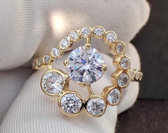 Unique Swirl Ring, 6 mm Round Cut 2CT Moissanite Engagement Ring, 18K Gold Wedding Promise Ring, Antique Swirl Anniversary Ring For Women