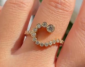 Large Alphabet Letter C Diamond Ring, Bezel Set Round Moissanite Diamond Full Eternity Ring, 10k Yellow Gold Ring, Anniversary Gift For Her