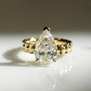 lasagna band 2.50 Ct Elongated Pear Cut Moissanite Engagement Ring, Pear Cut Ring, Solitaire Moissanite Wedding Ring, Pear Engagement Ring