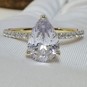 2 CT Pear Engagement Ring,10K Solid Gold Promise Ring, Moissanite Half Eternity Ring, Side Stone Accented Ring For Bridal Handmade Jewelry