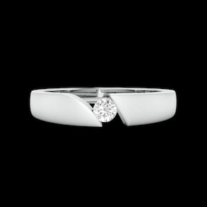 925 Silver Solitaire Ring, Tension Set 4 MM Round Moissanite Engagement Ring, Men Daily Wear Proposal Ring For Him, wide band unisex Ring