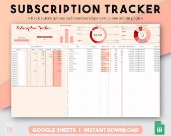 Subscription Tracker | Subscription Log | Expense Tracker | Expense Log | Spending Tracker | Spending Log | Monthly Bill Payment Tracker