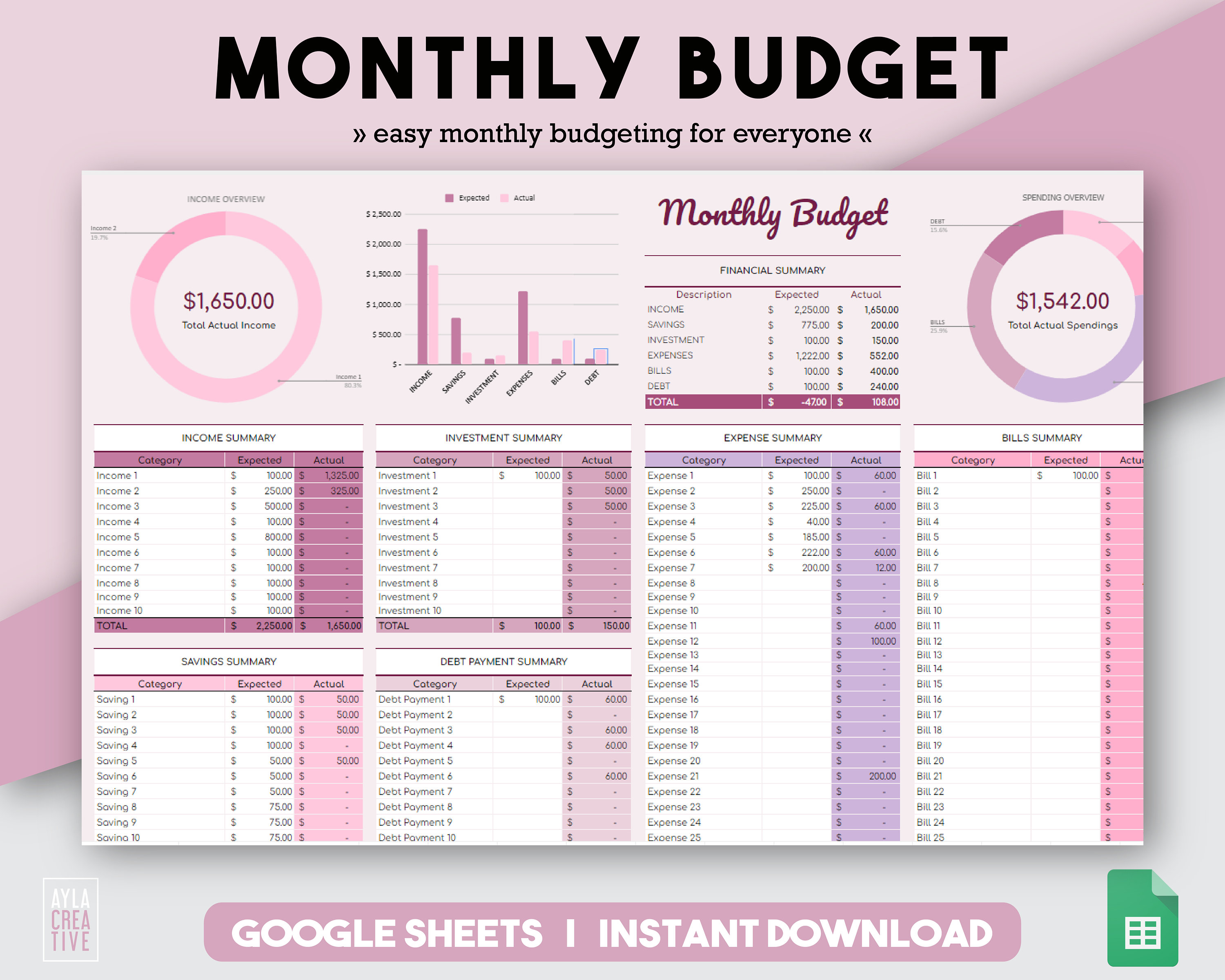 Budget Planner Budget Spreadsheet Financial Planner Personal - Etsy