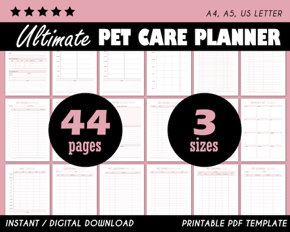 Dog Care Planner, Pet Health, Pet Planner, Printable Planner, Dog Lover Gift, Dog Tracker, Dog Walking, Pet Care Binder, Pet Sitter Notes