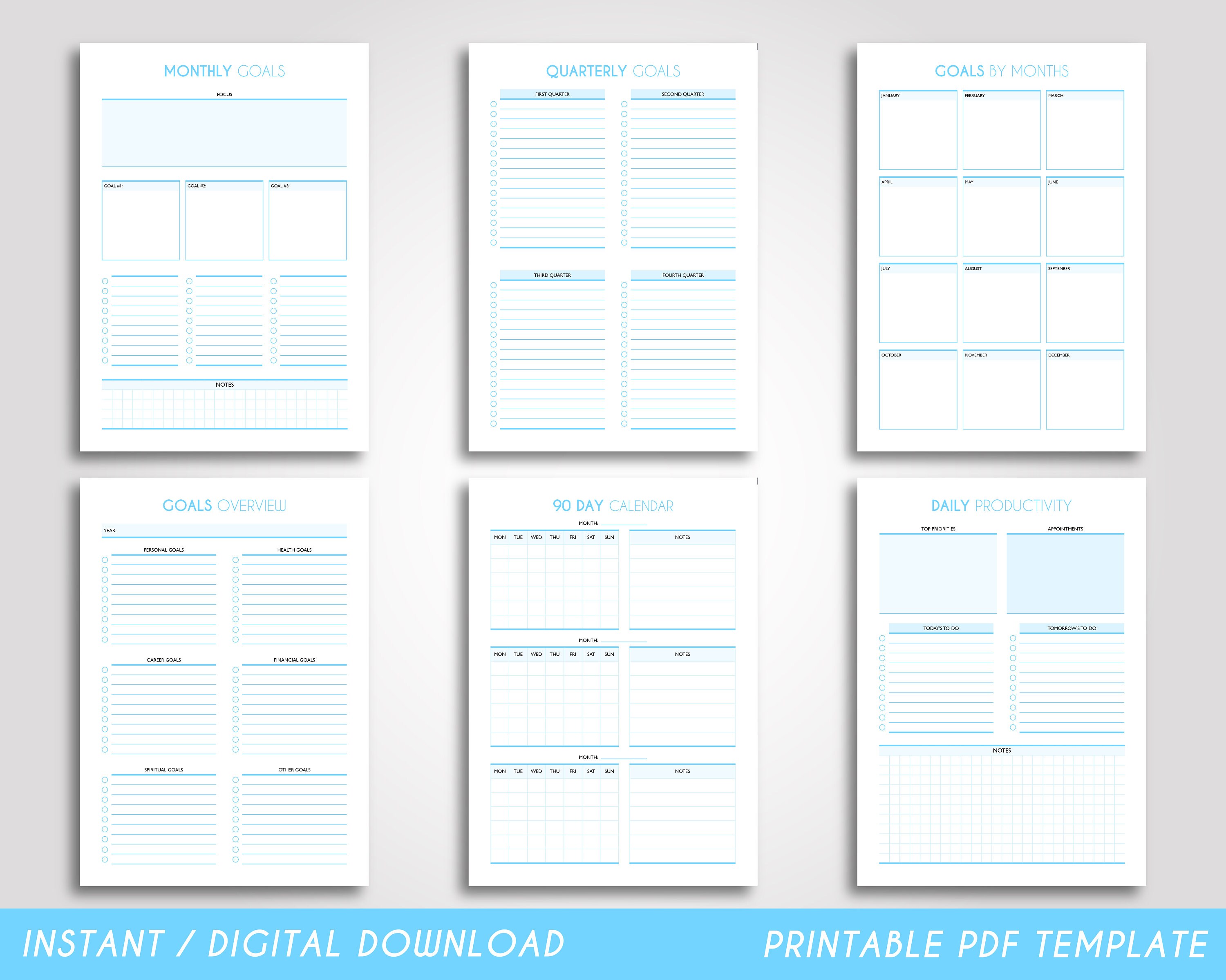 Goal Planner Bundle, Printable Planner, Monthly Goals, Weekly Goals ...