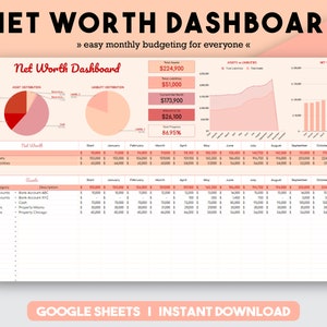 Net Worth Dashboard | Net Worth Tracker | Kalkulationstabelle | Net Worth Vorlage | Persönliche Finanzen | Vorlagen-Rechner für Vermögen
