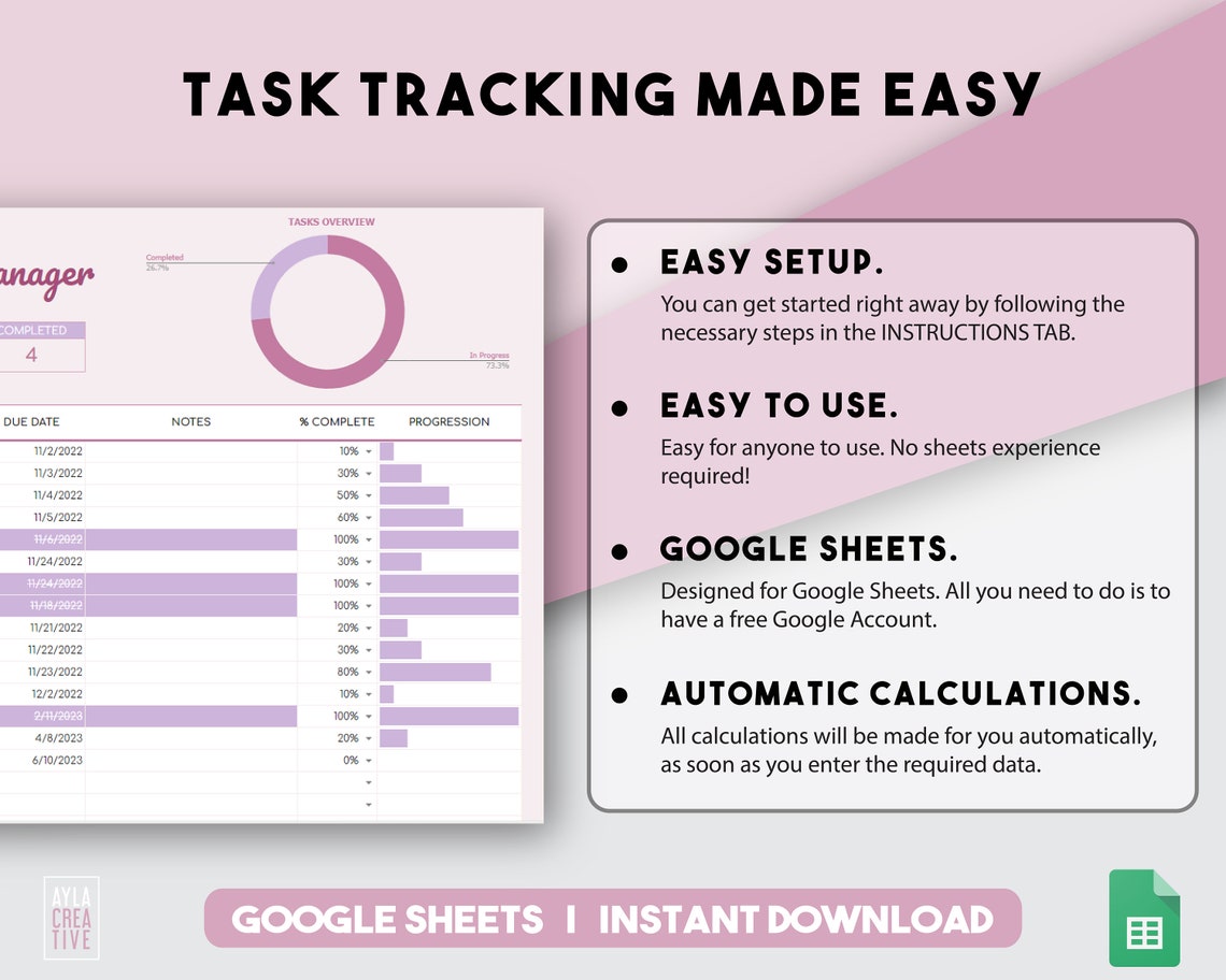Task Tracker Digital to Do List Task Planner Google Sheets Template ...