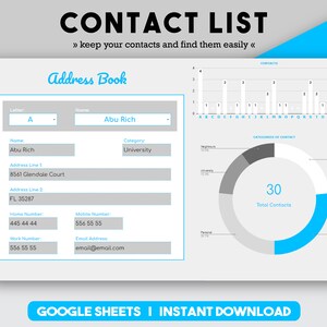 Telefonregister Kontaktliste Adressbuch Digitale Tabelle Google Sheet Druckbare minimalistische Lieferantenkontaktliste Digitale Kontaktliste