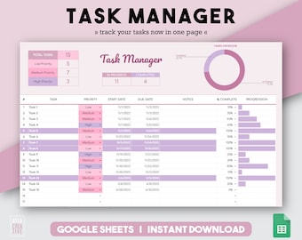 Task Tracker Digital To Do List Task Planner Google Sheets Template Student Planner Small Business Adhd Planner Life Planner Productivity