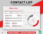 Contact List Google Sheets Spreadsheet Template Spreadsheet Tracker Google Template Google Sheet Tracker Google Sheet Planner Red Theme
