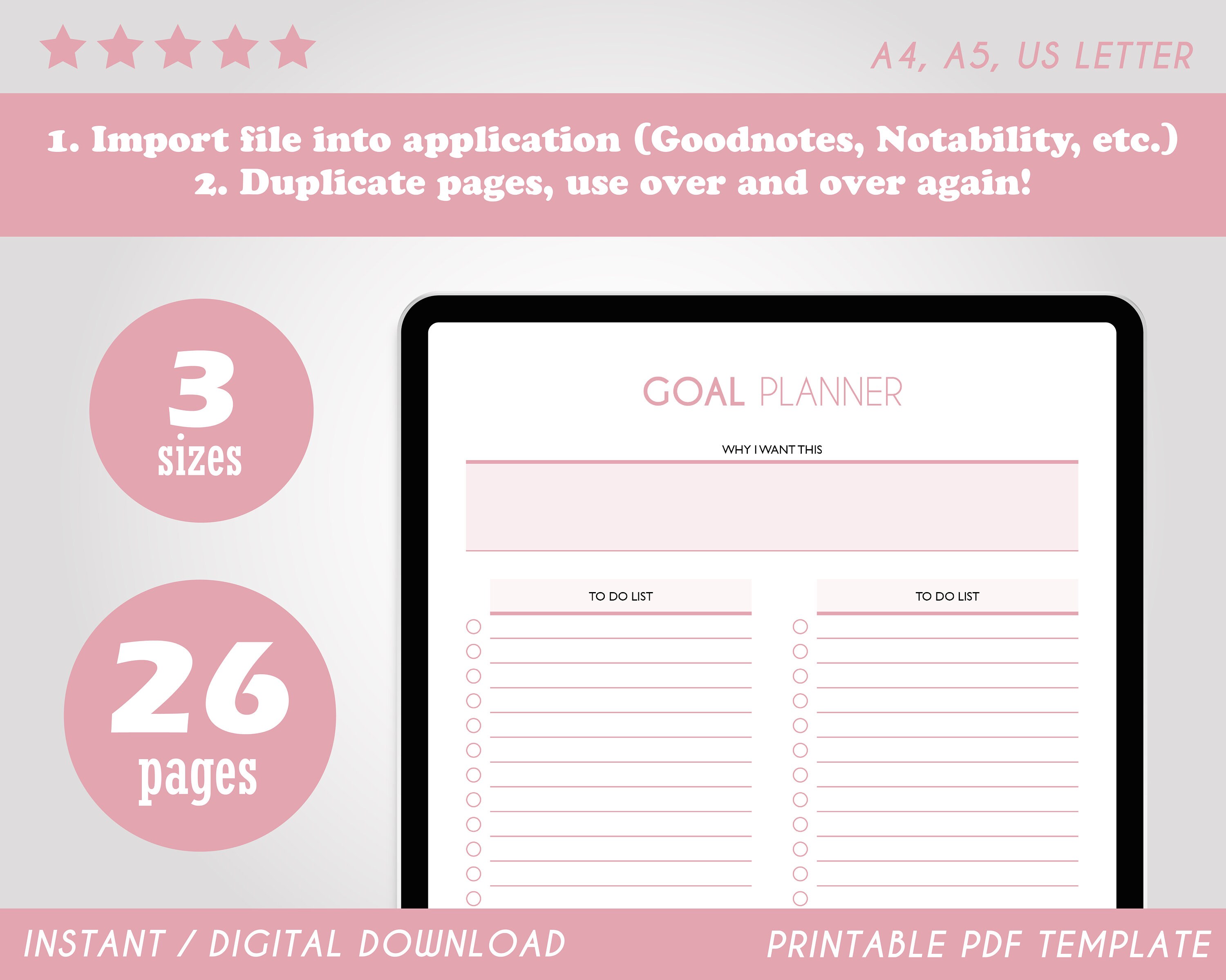 Goal Setting Planner, Planner Template, Weekly Goal Planner, Planner ...
