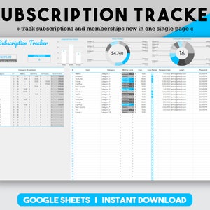 Subscription Tracker Subscription List Subscription Excel Monthly Subscription Subscription Planner Monthly Membership Memberships