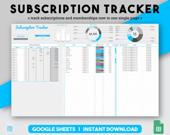 Subscription Tracker Subscription List Subscription Excel Monthly Subscription Subscription Planner Monthly Membership Memberships
