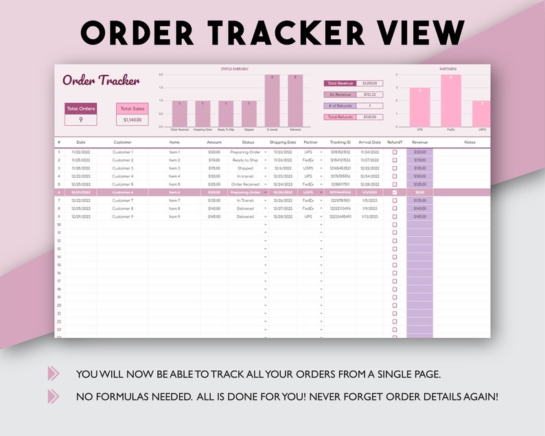 Order Tracker Order Spreadsheet Small Business Order Form Business
