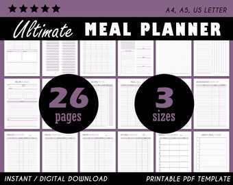 Printable Planner, Diet Planner, Weekly Menu Planner, Weekly Menu, Daily Menu, Menu Planner, Fitness Planner, Self-Care Journal