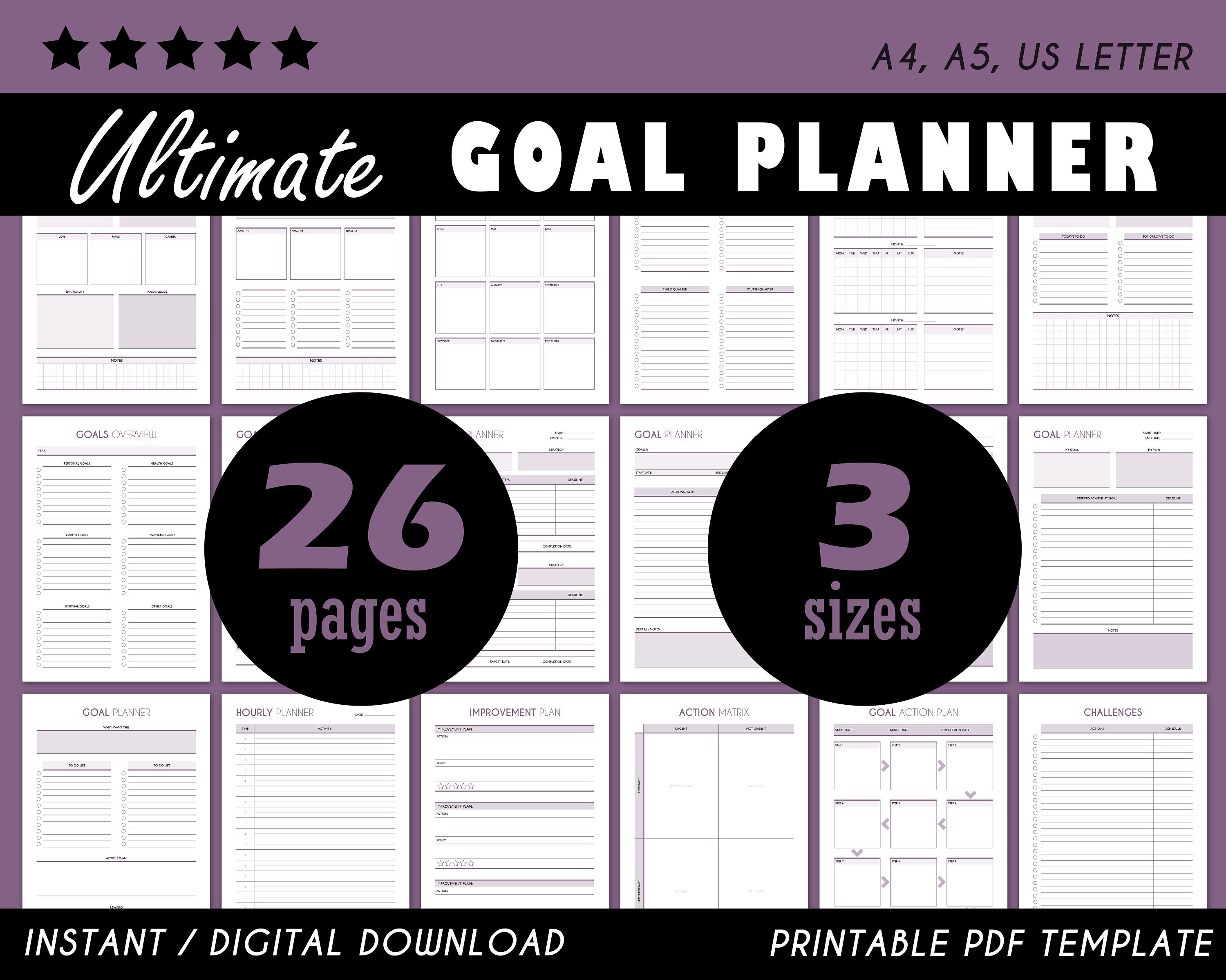 Goal Planner, Printable Bundle, Goal Tracker Pdf, Goal Board, Goal ...