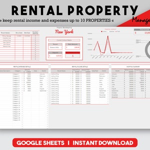 Rental Spreadsheet, Landlord Tracker, Income And Expenses, Excel Template, Excel Budget, Property Management, Real Estate Sheet