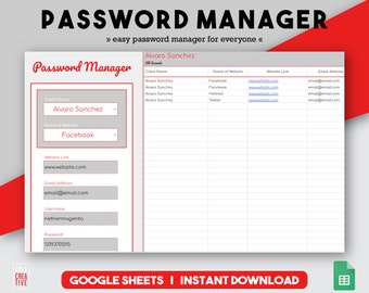 Password Keeper, Password Tracker, Account Sign-in, Password Sheet, Excel Spreadsheet, Business Spreadsheet, Account Manager, Sign-in