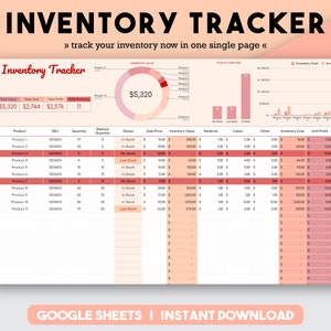 Inventory Tracker | Business Inventory | Inventory Management | Materials Inventory | Supply List Google Sheets | Product Spreadsheet