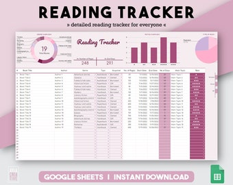 Boektracker, Google Spreadsheets, Digitale boektracker, Google Spreadsheetsboek, Leeslogboek, Boekdagboek, Digitale tracker, Bewerkbare tracker, Lezen
