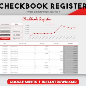 Chequeboek Registreer Digitaal Chequeboek Chequeboek Registreer Geldmanager Onkostentracker Accounttracker Excel-sjabloon Google Spreadsheets
