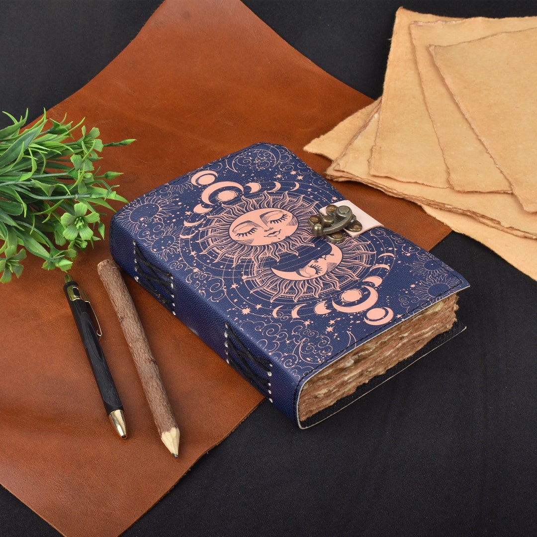 Grimoire Sun Moon Leather Journal | Spell Book of Shadows Grimoire ...
