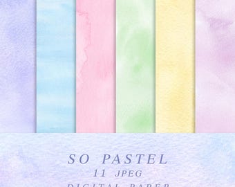 Pastel digital paper, pastel watercolor background, watercolour paper pack, JPG image instant download, card making