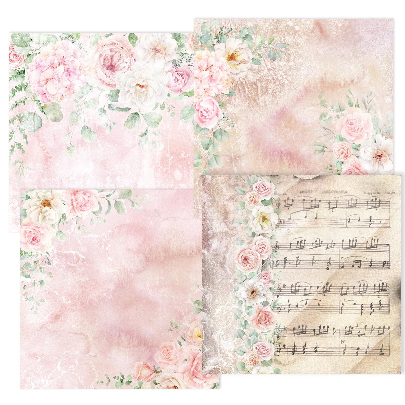 Dusty Pink Floral Digital Paper | Blush Rose Scrapbook | Vintage Shabby ...