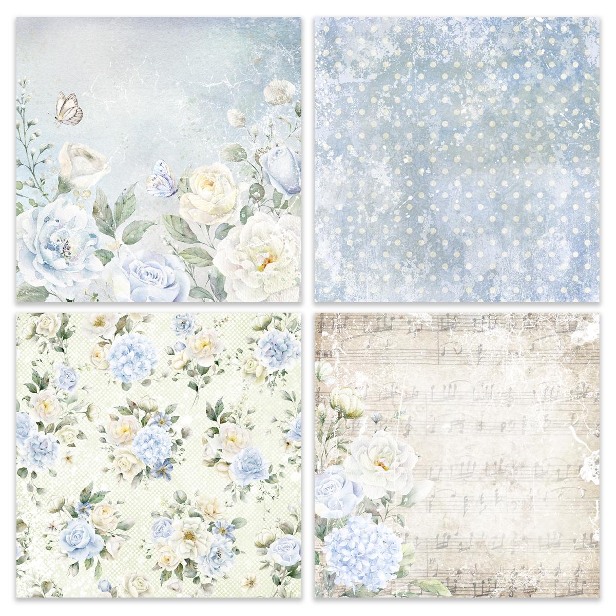 Dusty Blue Floral Digital Paper Pack White Flowers Watercolor Wedding ...