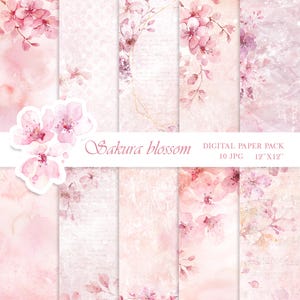 Pacote de papel digital floral aquarela rosa blush, fundo aquarela de flores rosa claro, papel para scrapbook com flores de sakura, download instantâneo
