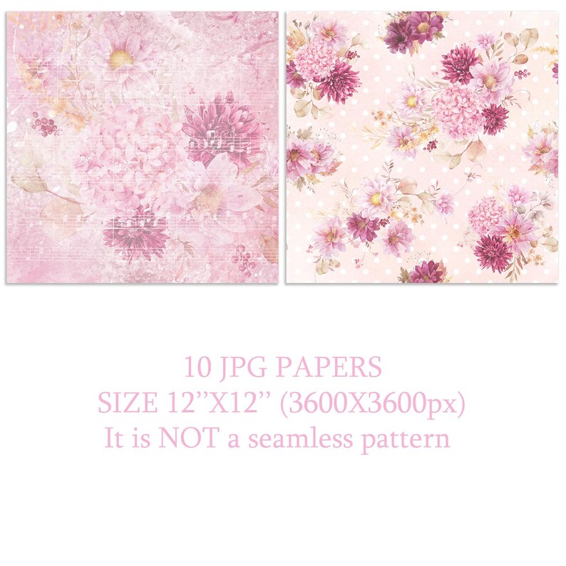 Watercolor Pink Floral Digital Paper Pack – Vintage Scrapbook ...