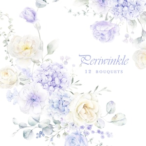 Clipart de flores azuis pastel, clipart floral azul violeta, clipart de flores em aquarela, criação de convites de casamento, flores em tons pastéis pintadas à mão