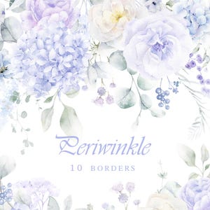Pastell blau Blumen Clipart, veilchenblau Blumen Bordüren, Aquarell Blume Clipart, Hochzeit Einladungskarte machen, lila Blumen Hand gezeichnet