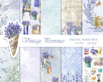 Watercolor lavender cottagecore digital paper pack vintage Provence scrapbook paper printable decoupage hand painted watercolor background