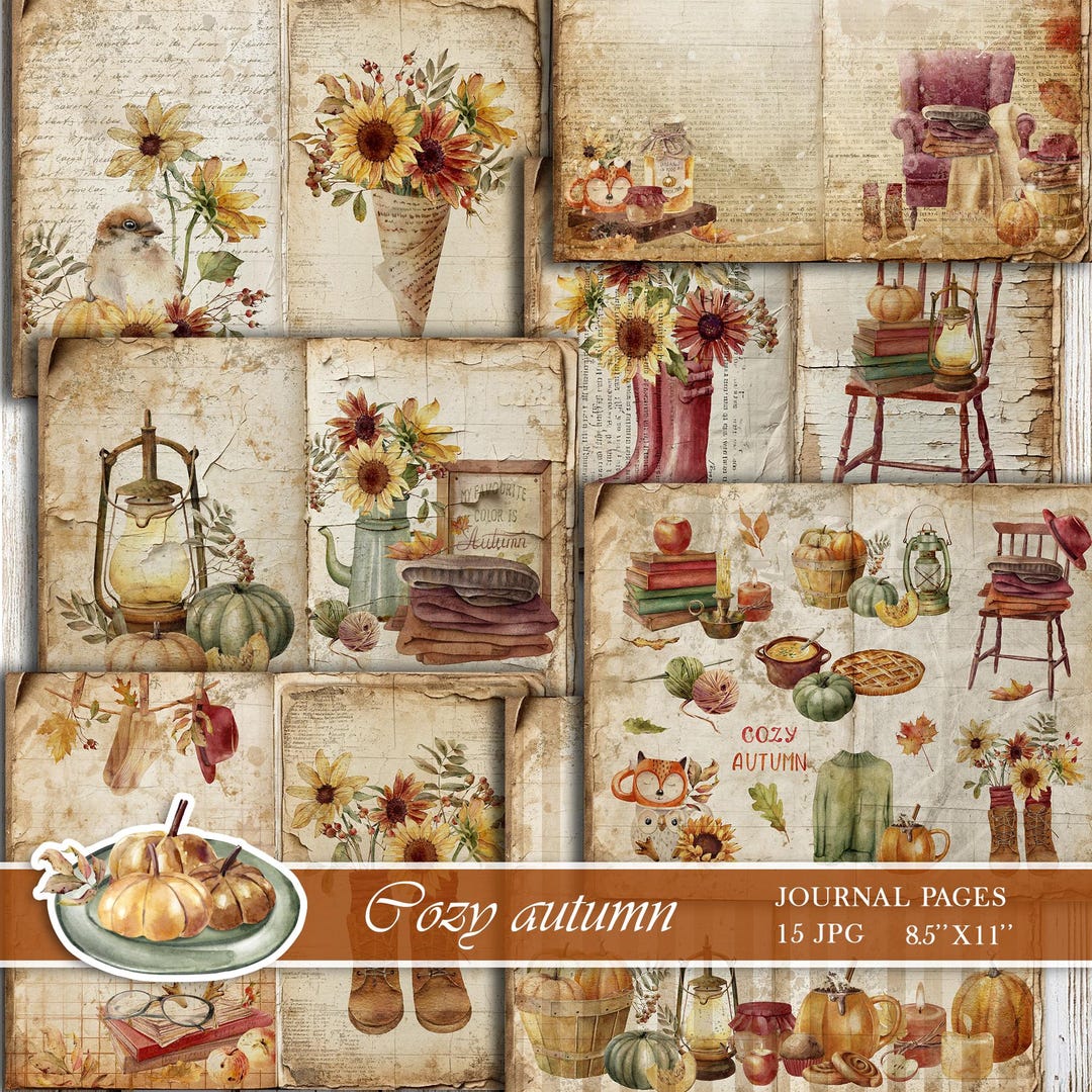 Cozy Autumn Junk Journal Pages – Sunflowers Junk Journal Kit – Vintage ...