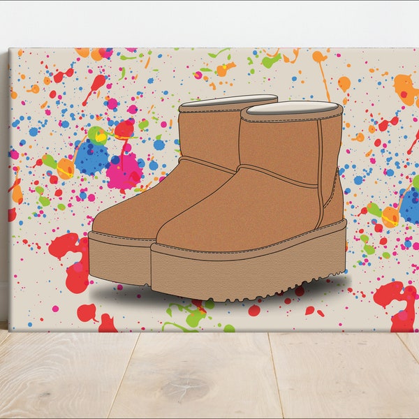Ugg Boots Art, Ugg Boots Wall Art, DIY Gift Ugg, Paint Splash, Wall Art Shoes, Frame Gift